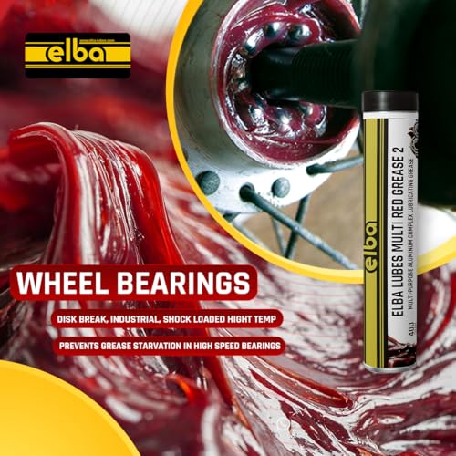 Image of Elba Red Grease NLGI 2 | Semi-Synthetic High Temperature Heavy Duty Multi Purpose Grease | EP 2 | 14.09 oz Tube | For Agriculture, Industrial, Automotive Bearings | Prevents Corrosion | Made in USA