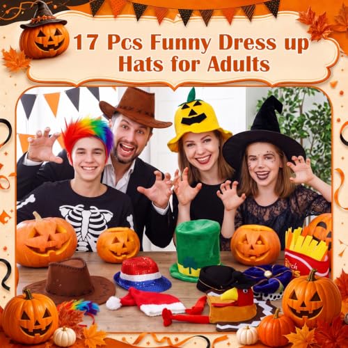 Jiuguva 17 Pcs Halloween Funny Hats, Assorted Crazy Hat for Adult, Stylish by Jiuguva - Used condition - Image 4