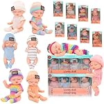 8 Ensembles 4 Poupées bébé mignonnes de pouce avec 4 pcs Sweet Doll Clothes, Belles Poupées Bébé Dormant, Miniature Réaliste Movable Tiny Nouveau-né Poupée bébé pour les enfants, Lavable PVC