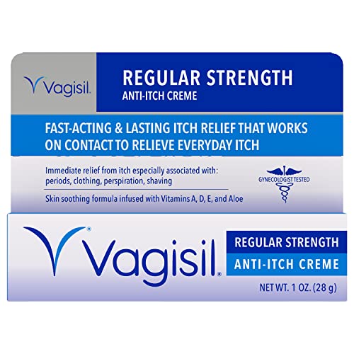 Vagisil Regular Strength Anti-Itch Moisturizing Feminine Cream for Women, Gynecologist Tested, Hypoallergenic, Fast-acting and Long-lasting Itch Relief, Vaginal Moisturizer Soothes and Cools, 1 oz
