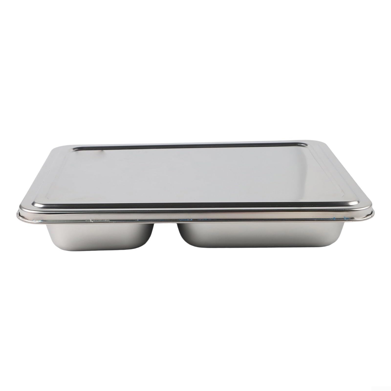 Plate Repas Acier Inoxydable avec Couvercle Compartiments pour Adultes Pique-nique Camping Réutilisable 28x22x4.3cm(A)