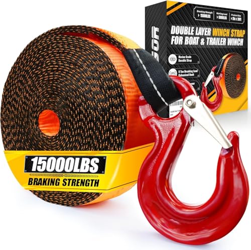 [PREMIUM] Boat Trailer Winch Strap With Supper Steel Hook, 15000 LBS Break Strength, Two Layers Winch Strap, Winch Pulley Strap For Boat Trailer Replacement, Towing Vehicles & Boat Accessories 2