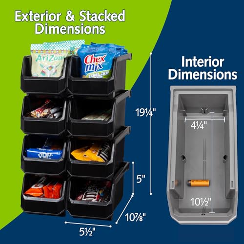 Image of ReadySpace Plastic Containers for Organizing and Storage Bins for Closet, Kitchen, Office, Garage or Pantry Organization, Stackable Bins, Medium (11 inch x 5 inch x 5.5 inch), 8-Pack, Black