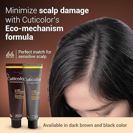 Permanent Hair Color Cream|Suitable for Sensitive Skin|Eco Mechanism to Preserve Scalp Health|No Ammonia|No PPD|Enriched with Portulaca & Boseivela Extract-Dark Brown(60g)