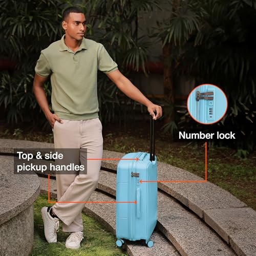 Image of Nasher Miles Coorg Hard-Sided Polypropylene Luggage Set of 2 | 55cm & 65cm | 8 Wheels Small & Medium Trolley Bag for Travel | Suitcase (Sky Blue)