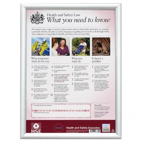 Health and Safety Law Poster 2026 with Snap Frame Genuine HSE Approved Workplace Poster with Authentic Hologram Up to Date UK Health and Safety Law Display Professional Wall Mounted A3 Safety Poste