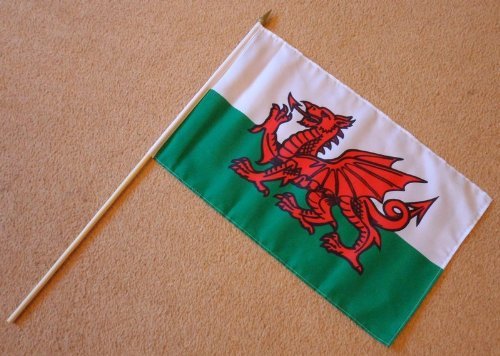 Wales Welsh Dragon Large Hand Flag - Sleeved Polyester Flag on 2 Foot Wooden stick