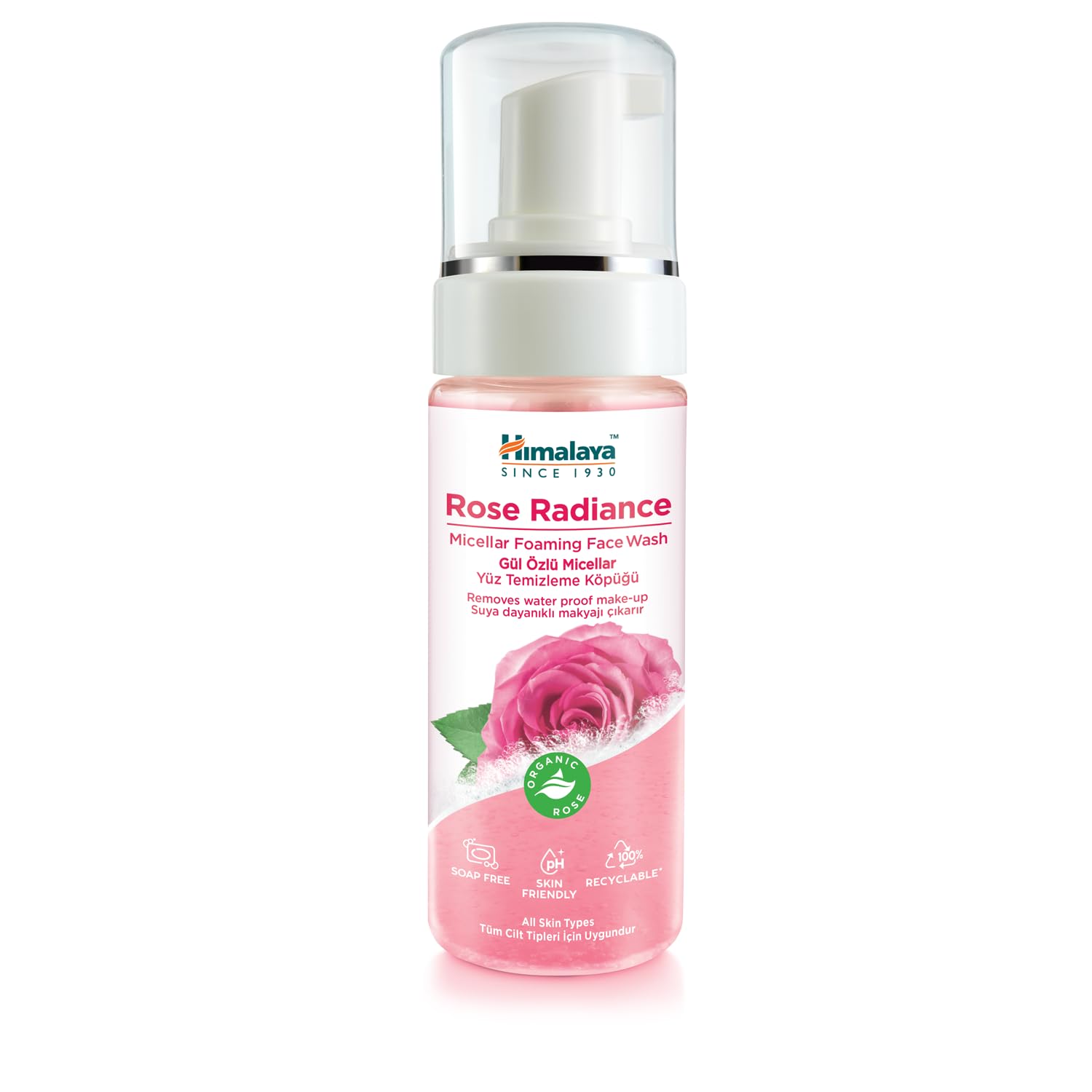 Himalaya Since 1930 Micellar Parlatıcı Yüz Temizleyici Köpük, Organik Gül, Normal-Yağlı Ciltler, 150 ml