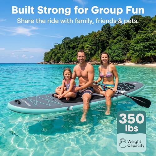 Image of SereneLife 10'6 inch Inflatable Stand Up Paddle Board with Premium SUP Accessories - 32 inch Wide Stable Design with Non-Slip EVA Deck Pad, for Youth and Adults, 350 lbs. Capacity