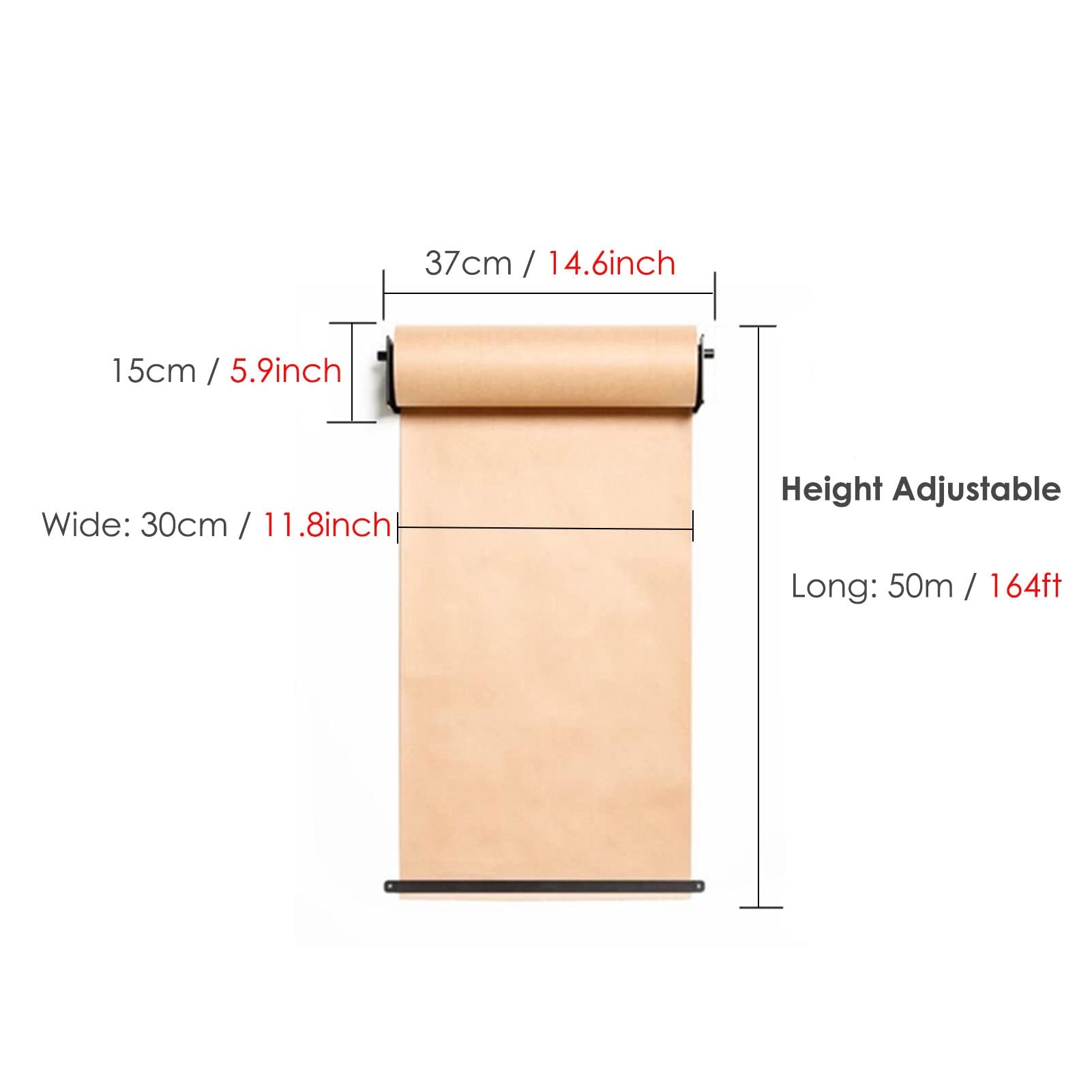 Dispenser e taglierina per Carta Kraft da Parete - Casa/Ufficio/Bar/Scuola, Porta Rotolo di Carta da Macellaio da Appendere al Muro con Staffa in metallo/67 cm/26,4,37Cm/14.6Inch Wide