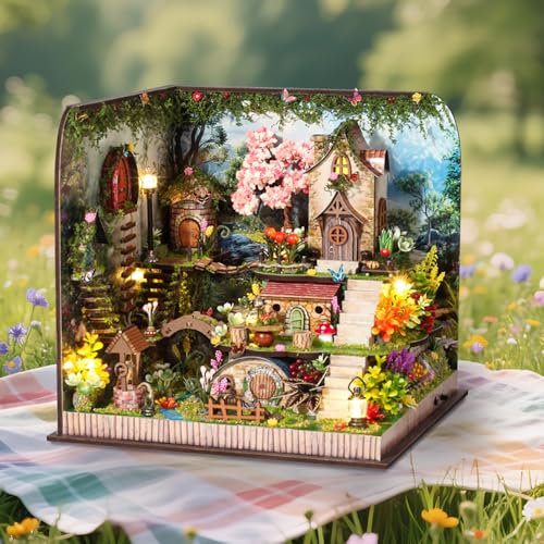 Image of TuKIIE DIY Miniature House Kit with Furniture, 1:24 Scale Creative Room Mini Wooden Dollhouse Book Nook Plus Dust Proof & Music Movement for Kids Teens Adults(Whispering Woods)