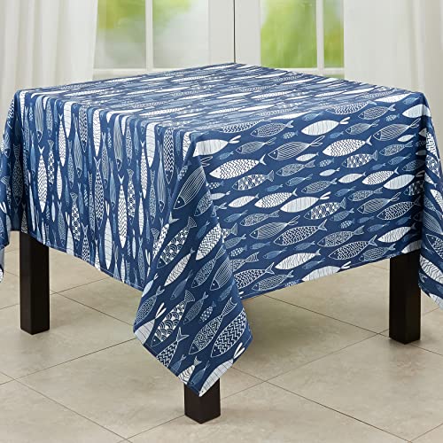 Saro Lifestyle School Collection Fish Design Tablecloth, 70", Navy Blue #TOP1
