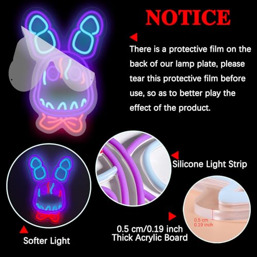 Image of GTOTd Horror Rabbit Purple Wall Art Lamp Led Neon Sign Night Light | Classroom Bedroom Kids Room Decor Gifts Merch Party Supplies for Wall Decorative Acrylic USB Powered Living Room Shop Bar