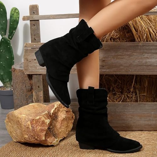 Bottes d'hiver en daim style collège avec manches patchwork plissées - 4