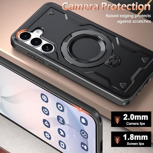 Image of for Samsung Galaxy S26 Case Magnetic with Stand, with Mag-Safe, with Screen Protector, Wireless Charging, Shockproof for Samsung S26 5G Phone Case, Ring Holder Cover for Samsung S26 Black