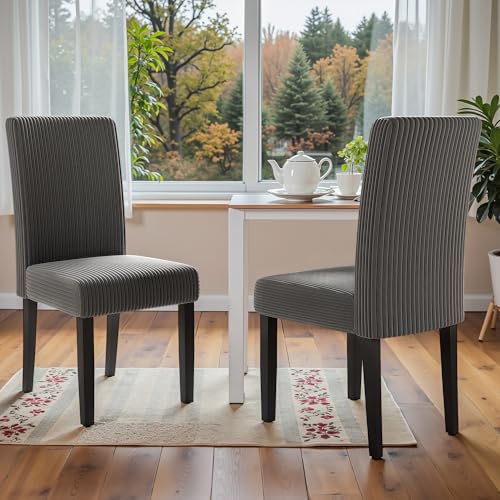 Image of Furmax Ergonomic Dining Chairs Set of 2, Upholstered Fabric Dinning Room Chairs, Velvet Kitchen Chairs with Adjustable Wood Legs for Kitchen Living Room (Velvet Grey, 2)