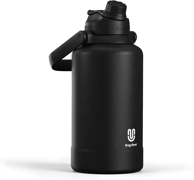 Isolierte Trinkflasche Edelstahl 2L Auslaufsicher Wasserflasche mit Trageschlaufe BPA Frei—Strohhalm Trinköffnung Doppelwandige Thermosflasche für Sport, Outdoor, Schule(Schwarz)