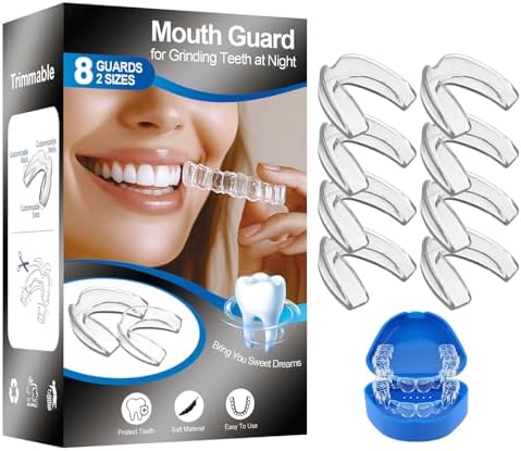 Mouth Guard for Grinding Teeth at Night,8 Packs Night Guards for Teeth Grinding, Moldable Teeth Grinding Mouth Guard for Sleep,Mouthguards for Grinding of Teeth,2 Sizes & 1 Travel Case