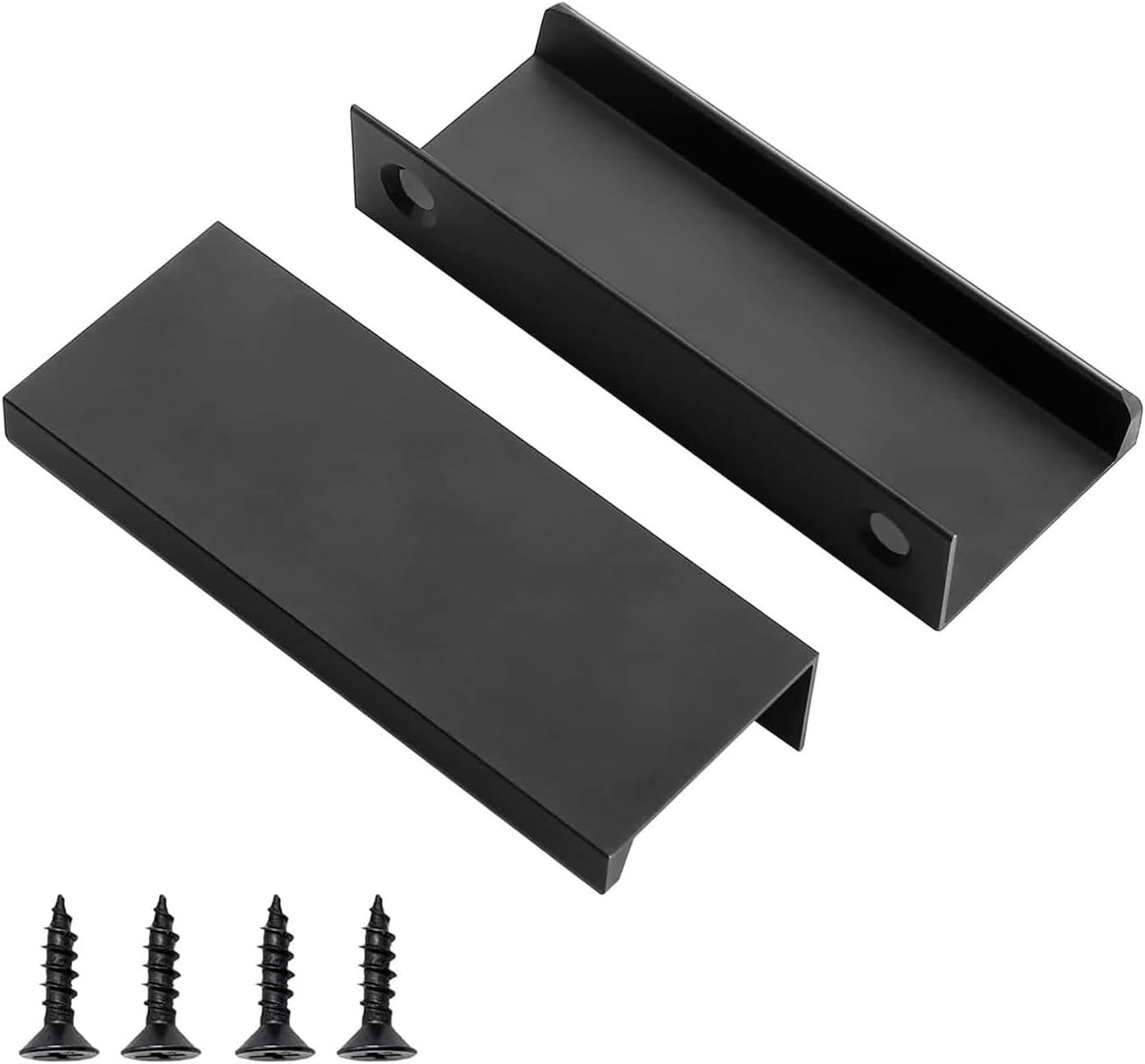 2 Pack Black Kitchen Cupboard Handles Finger Edge Pulls for Cabinets and Drawers, 80 mm Wardrobe Door Handles Modern Aluminum, Matte Black
