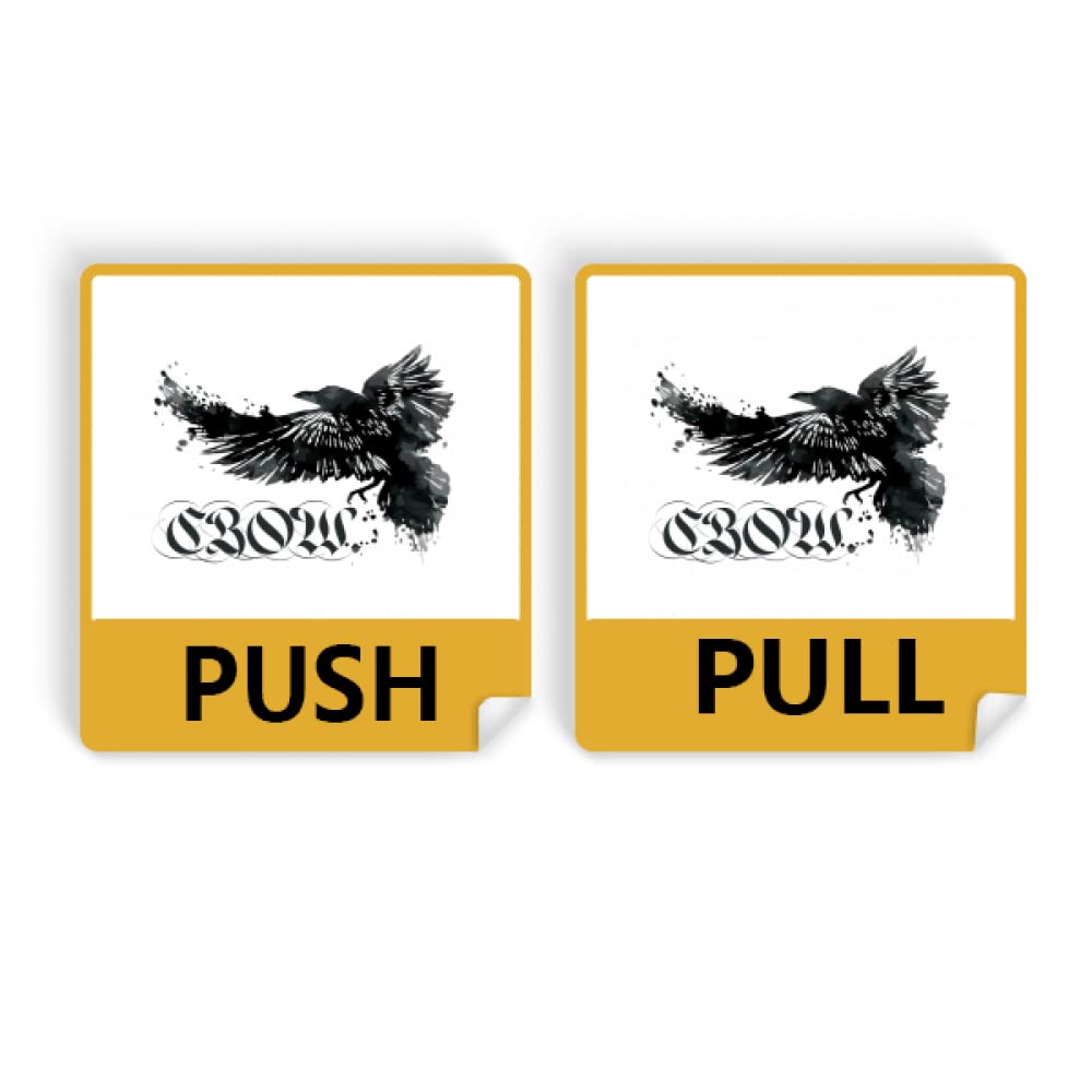 Crow Flying Letter Gothic Wings Push Pull Door Sign Vinyl Stickers Shop