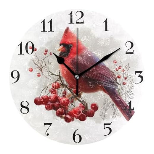 susiyo Watercolor Red Cardinals Bird Wall Clock 9.8 Inch Silent Round Wall Clock Battery Operated Non Ticking Creative Decorative Clock for Kids Living Room Bedroom Office Kitchen Home Decor