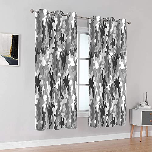 Camouflage Curtains Black And White Retro Camouflage Military Uniform Style Print Window Decoration Curtains For Living Room Bedroom Balcony Set Of 2 Panels With Grommet 42X63 Inches Clwyah333 #TOP3