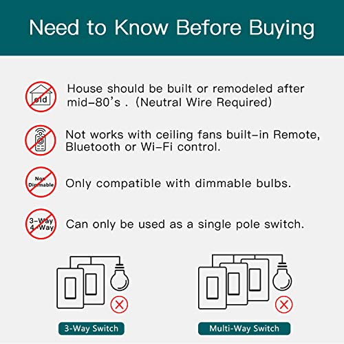 Smart Ceiling Fan Control and Dimmer Light Switch, Neutral Wire Needed, Treatlife Single Pole Wi-Fi Light Switch Fan Speed Control, Works with Alexa/Google Assistant, Schedule, Remote Control (2PACK)