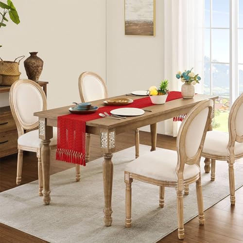 Image of ZeeMart Macrame Style Boho Table Runner, Red Table Runners 72 Inches Long, Farmhouse Woven Home Decor, 12x72 Inch, Red