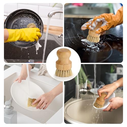 Image of 12 Pack Bamboo Dish Brush Bulk, Bamboo Dish Scrubber, Wood Palm Dish Scrub Brush for Dishes Pans, Pots,Vegetables Cleaning