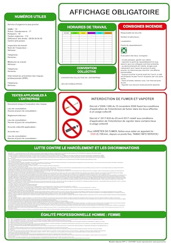 Obligatorische Anzeige für alle Unternehmen ab dem ersten Arbeitnehmer. Alle erforderlichen Informationen auf einem Schild im Hochformat – Anzeige im A4-Format laminiert, Matt.