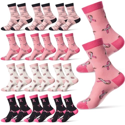 Breathffy 12 Pairs of Pink Football Breast Cancer Awareness Socks for Pink out Day Women Gifts Ribbon Football Sport Socks