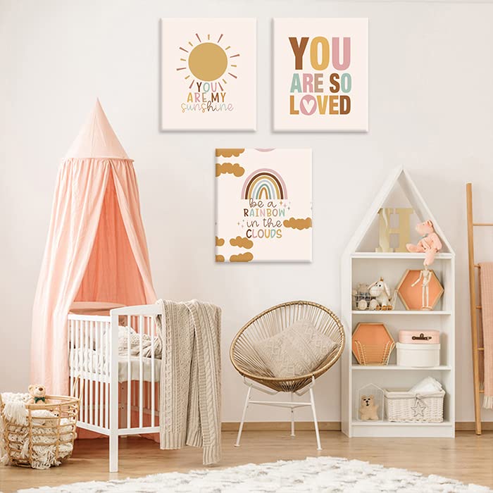 Image of CHDITB Nursery Wall Art, You Are My Sunshine Rainbow Canvas Framed Posters, Set Of 6(12 inchX16 inch) Colorful Alphabet Classroom Artwork Boho Weather Kids Art Prints Wall Decor For Girls Room Boy Bedroom