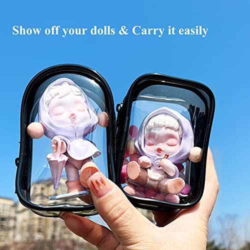 Clear Display Case Keychain For Blind Box Doll Mini Figures, Portable Black Doll Storage Case Hanging Bag With Zipper Closure Keychain Charms Suitable For Collectibles Action Figures Pop Mart #TOP3