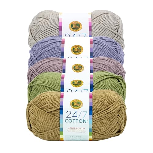 Image of Lion Brand Yarn, 24 /7 Cotton Mercerized Lightweight Yarn for Knitting, Crochet, and Crafts, Rocky Mountains, 5 Pack, Multicolor Pack of Natural Fiber for Breathable Tops, Durable Bags, and Dish Cloths
