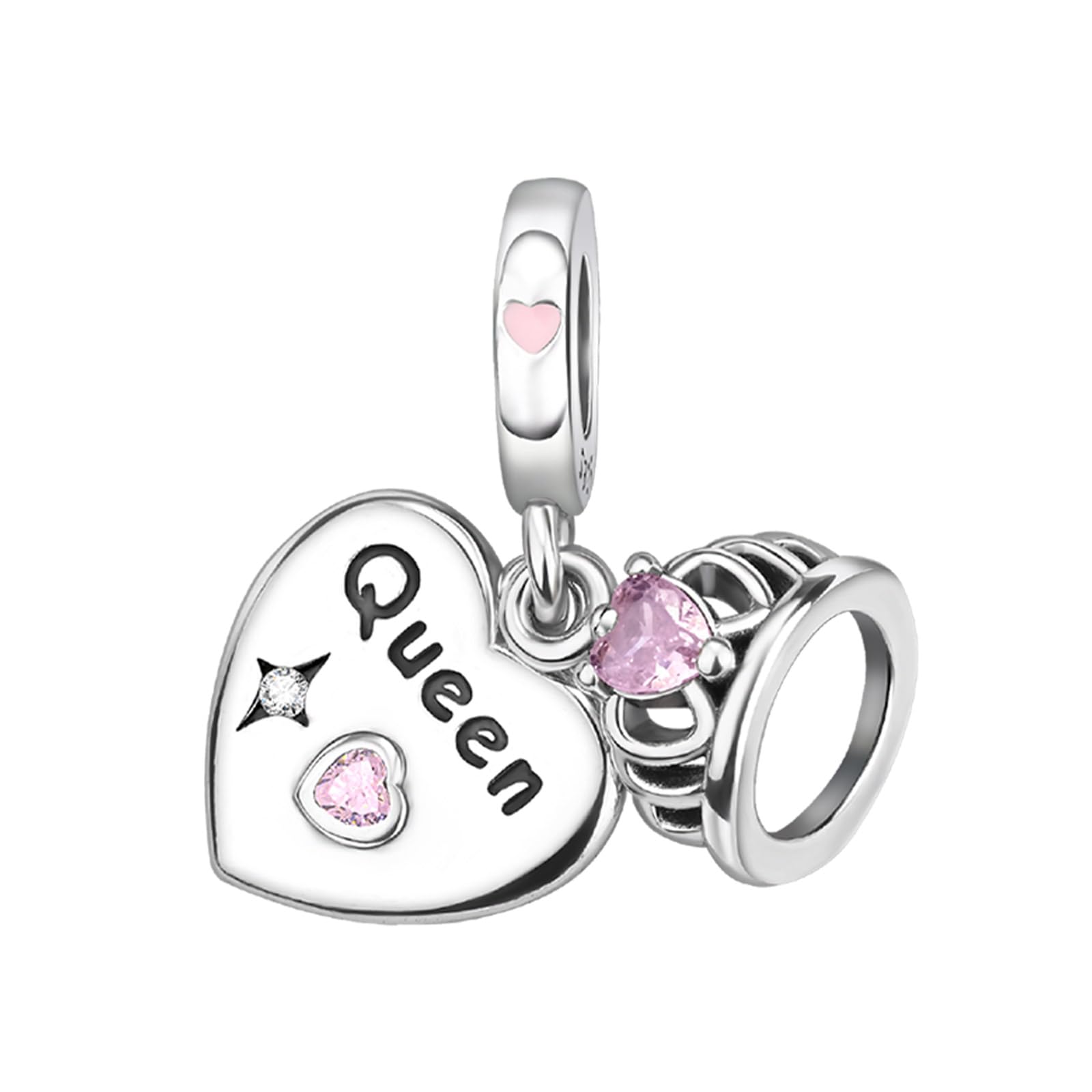 YUMINN Queen's Heart and Crown Charms 925 Sterling Silber für Armbänder und Halsketten Anhänger Perlen Valentinstag Muttertag Schmuck Geschenke für Frauen