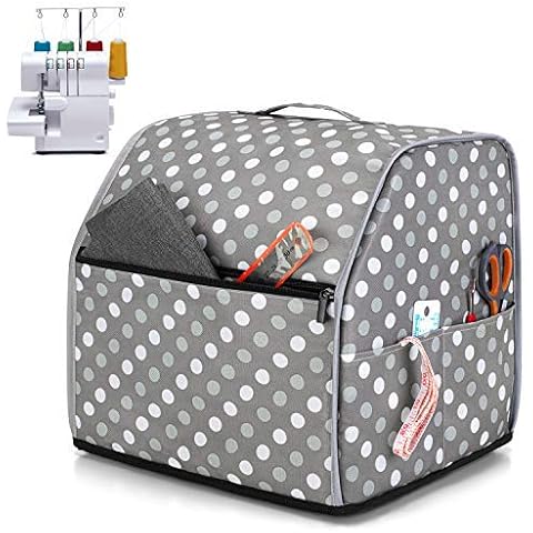 Luxja Dust Cover for Overlocker, Overlocker Machine Cover with Storage Pockets, Overlocker Dust Cover for Overlocker Sewing Machine, Grey Dot Cover