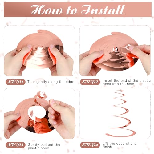 Image of 36 Pcs Hanging Swirl Party Decorations Plastic Streamer Swirls Spiral Party Decorations for Ceiling Birthday Wedding Baby Shower Graduation(Rose Gold)