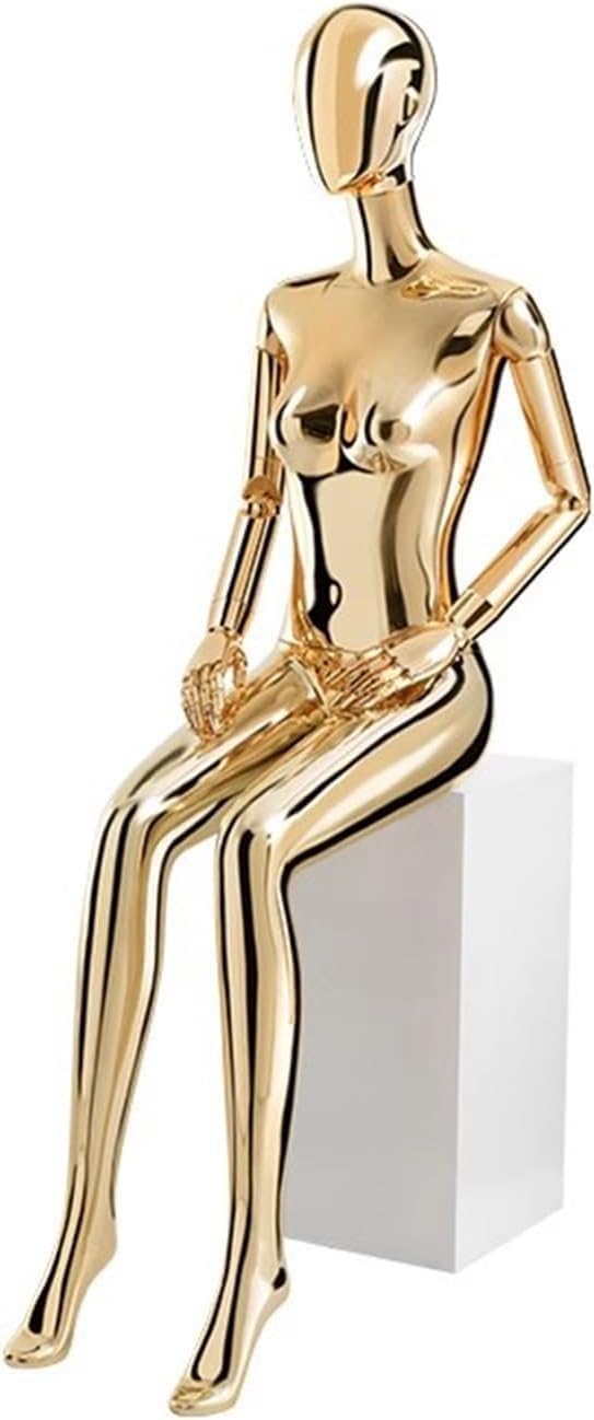 CONGRUI Fiberglass Female Body Retail Mannequins With Stool Used For Window Display Of Clothing, Shooting Props, Manikin(Gold)