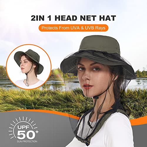 Image of Mosquito Head Net Hat - Bug Cap UPF 50+ Sun Protection with Hidden Netting for Beekeeping Hiking Women
