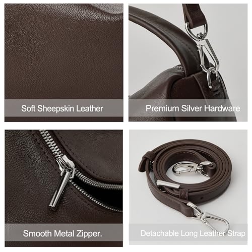 DORIS&JACKY Small Leather Top Handle Tote Bag for Women Mini Vintage Boston Barrel Crossbody Purse With Detachable Strap4