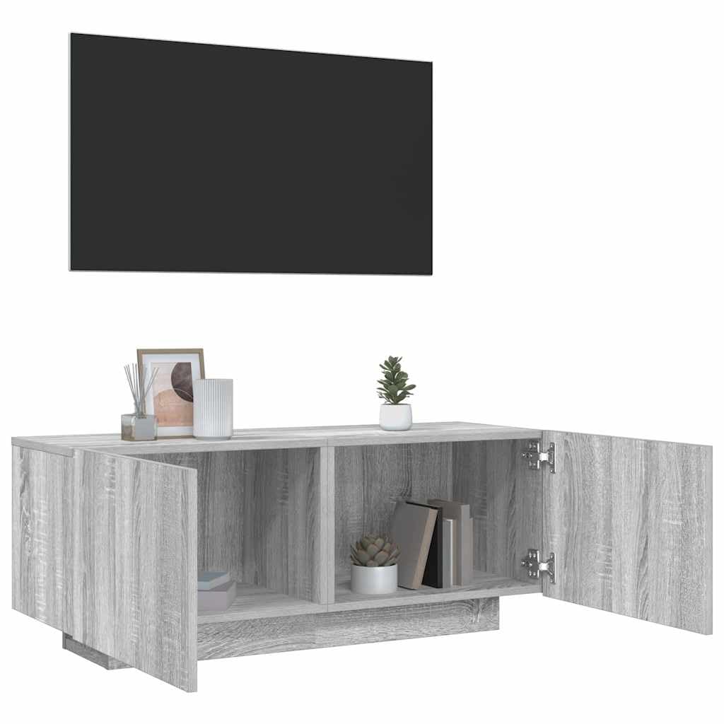 Mueble de TV LED 100 cm Armario para Televisión Consola Multimedia de TV Moderna para Salón, Comedor, Dormitorio-Gris sonoma-100x35x40 cm