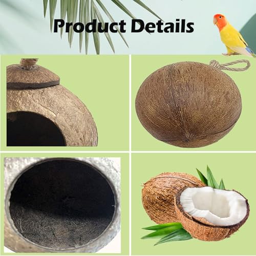 Image of Hanging Coconut for Birds,Bird Nest for Cage Parakeet Hideaway Budgie Hut House Sleeping Toys Pet Cage Habitats Decor for Parrot Cockatiel Conure Finch