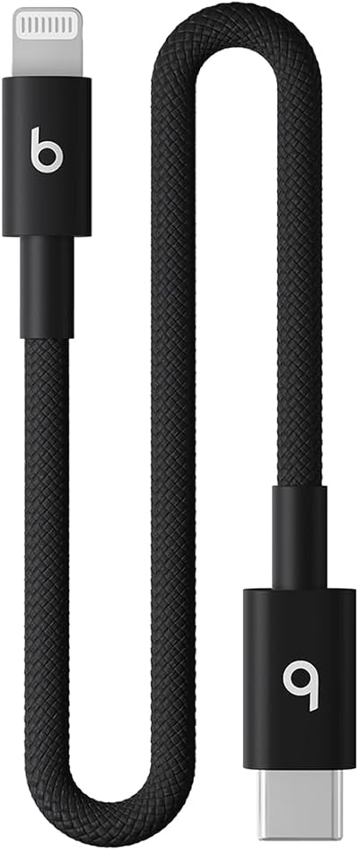 Beats USB-C to Lightning Woven Cable Fast Charging Durable/Tangle-Free Compatible Charger for Apple Devices w Lightning Ports (20 cm) - Bolt Black