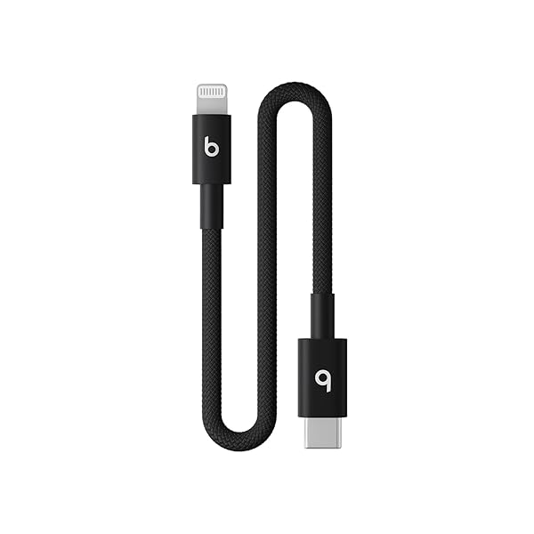 Beats USB-C to Lightning Woven Cable Fast Charging Durable/Tangle-Free Compatible Charger for Apple Devices w Lightning Ports (20 cm, 8 in) - Bolt Black