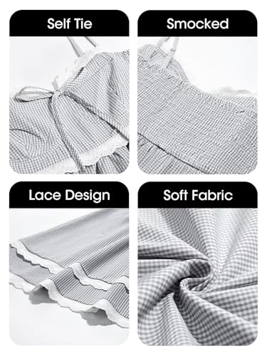 Image of Wenrine Womens Summer Mini Dress Spaghetti Strap Sweetheart Y2K Plaid Lace Trim Tiered Beach Sundress Dresses
