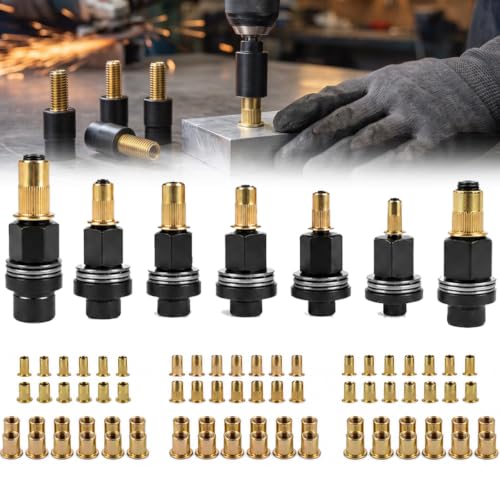 Rivet Nut Tool Kit, Carbon Steel Rivet Nut Tool Set, M3-M12 Kit + 70 Nuts
