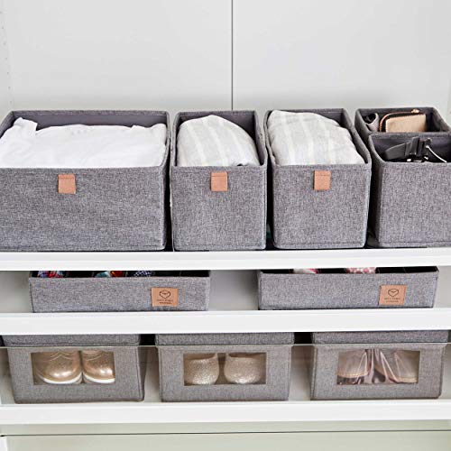 LOVE IT STORE IT Premium Aufbewahrungskorb 5-teilig - Schrank Organizer aus Leinen Stoff - Verstärkt mit Karton - Grau - 5 Boxen in 3 Größen