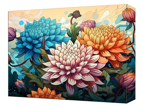 Peinture par numéro chrysanthème activité manuelle adulte kit DIY 45x60cm