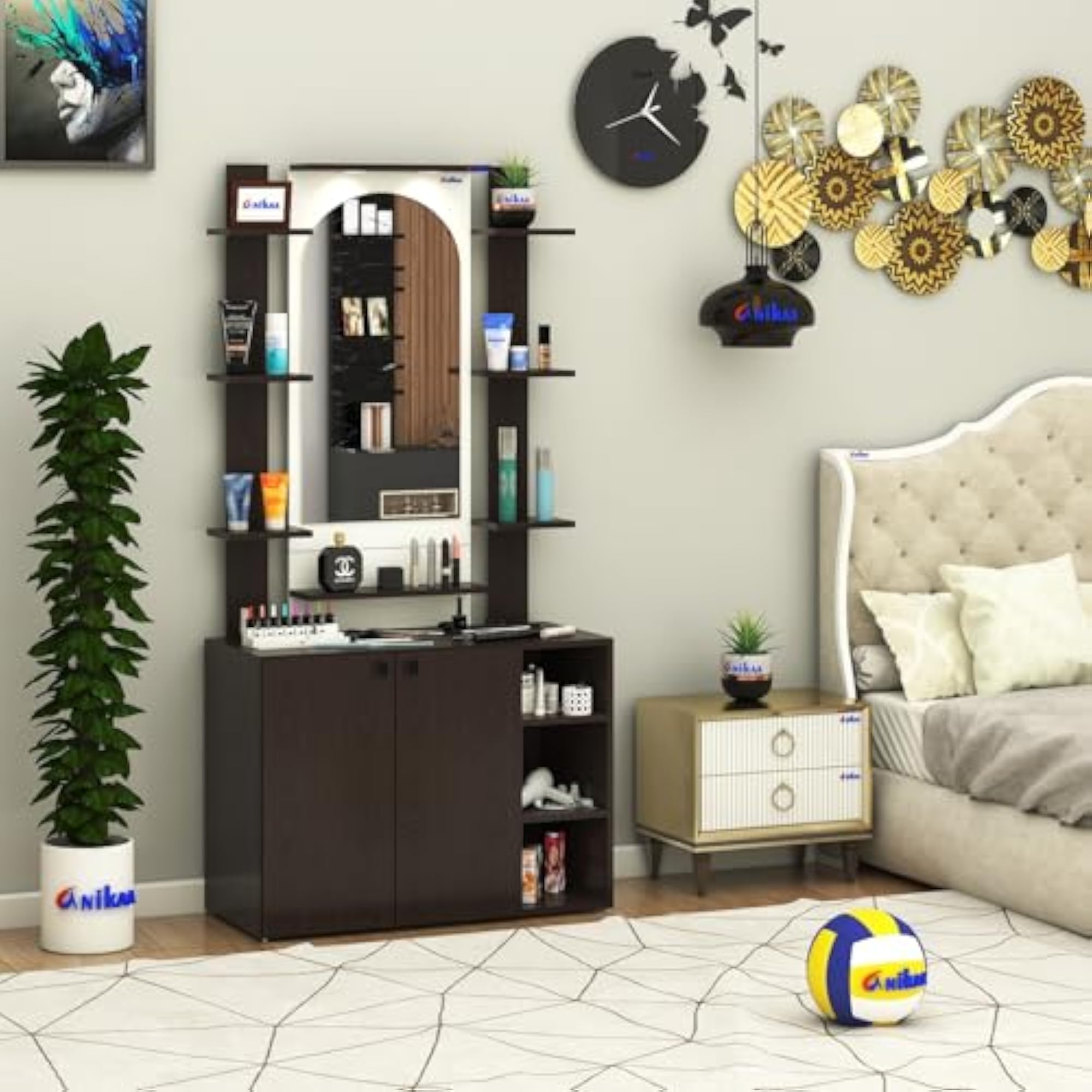 Venza Engineered Wood Dressing Table with Wall Mounted Mirror