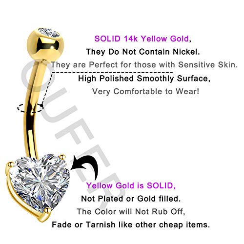 OUFER Belly Navel Rings - 14K Solid White Gold Heart Solitaire Cubic Zirconia Belly Button Rings3